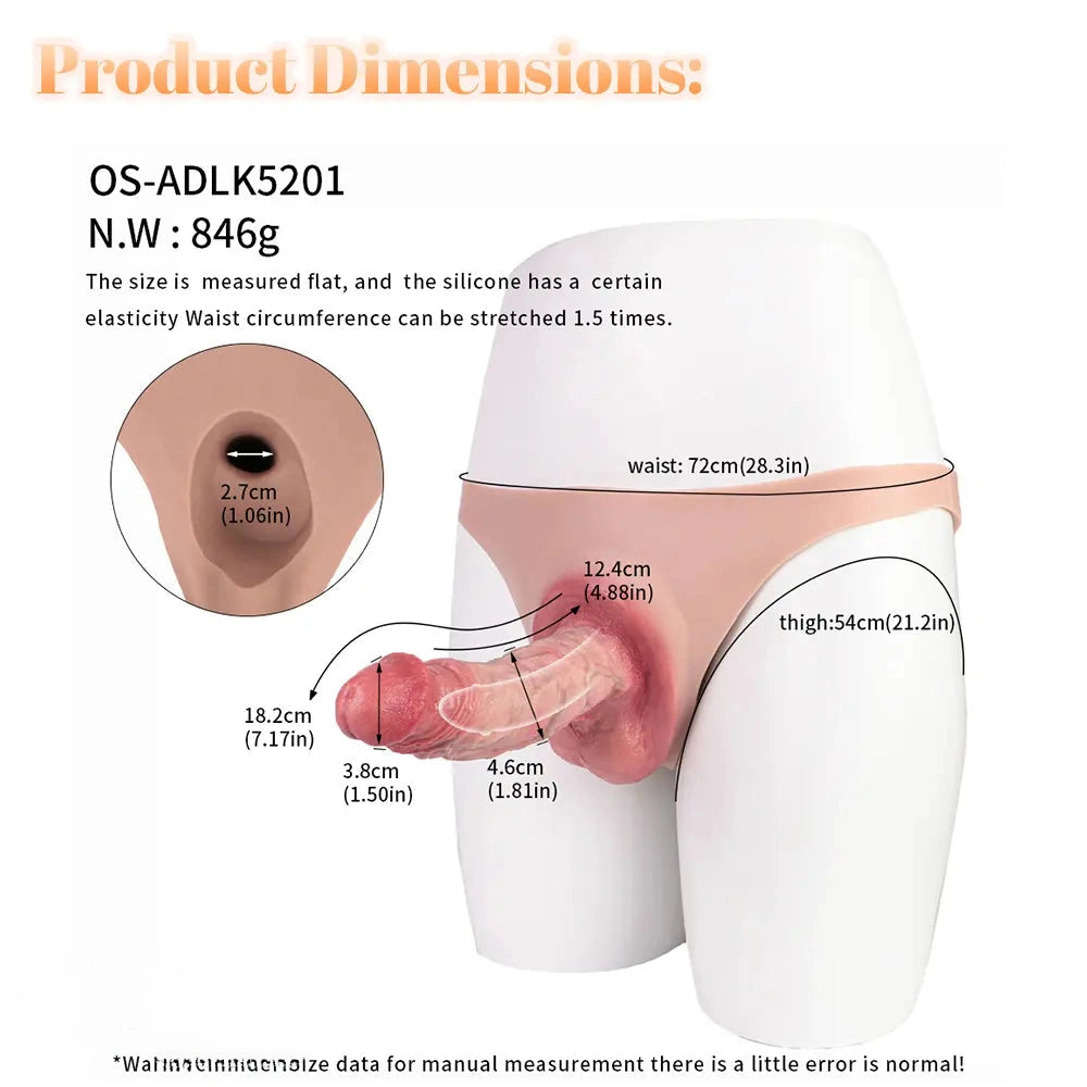 7.17in Hollow Penis Dildo Sleeve Silicone Soft Pants Male Female Masturbator