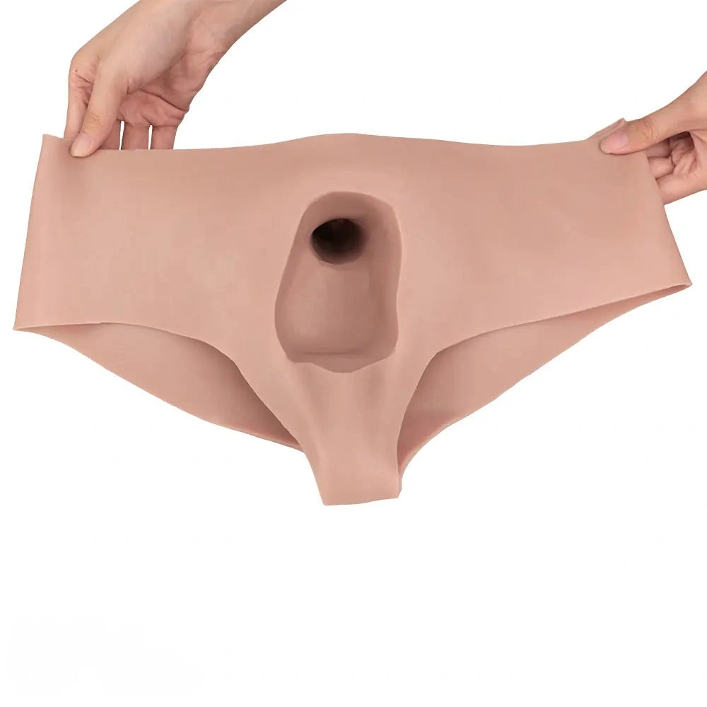 7.17in Hollow Penis Dildo Sleeve Silicone Soft Pants Male Female Masturbator