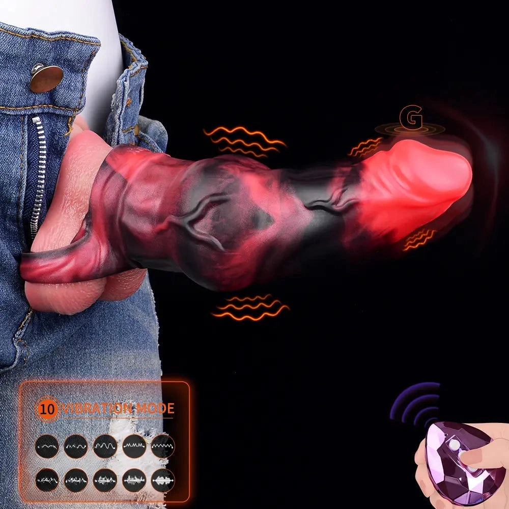 7.17in Silicone Animal Cock Sleeve Knot Vibrating Hollow Dildo With Cock Ring