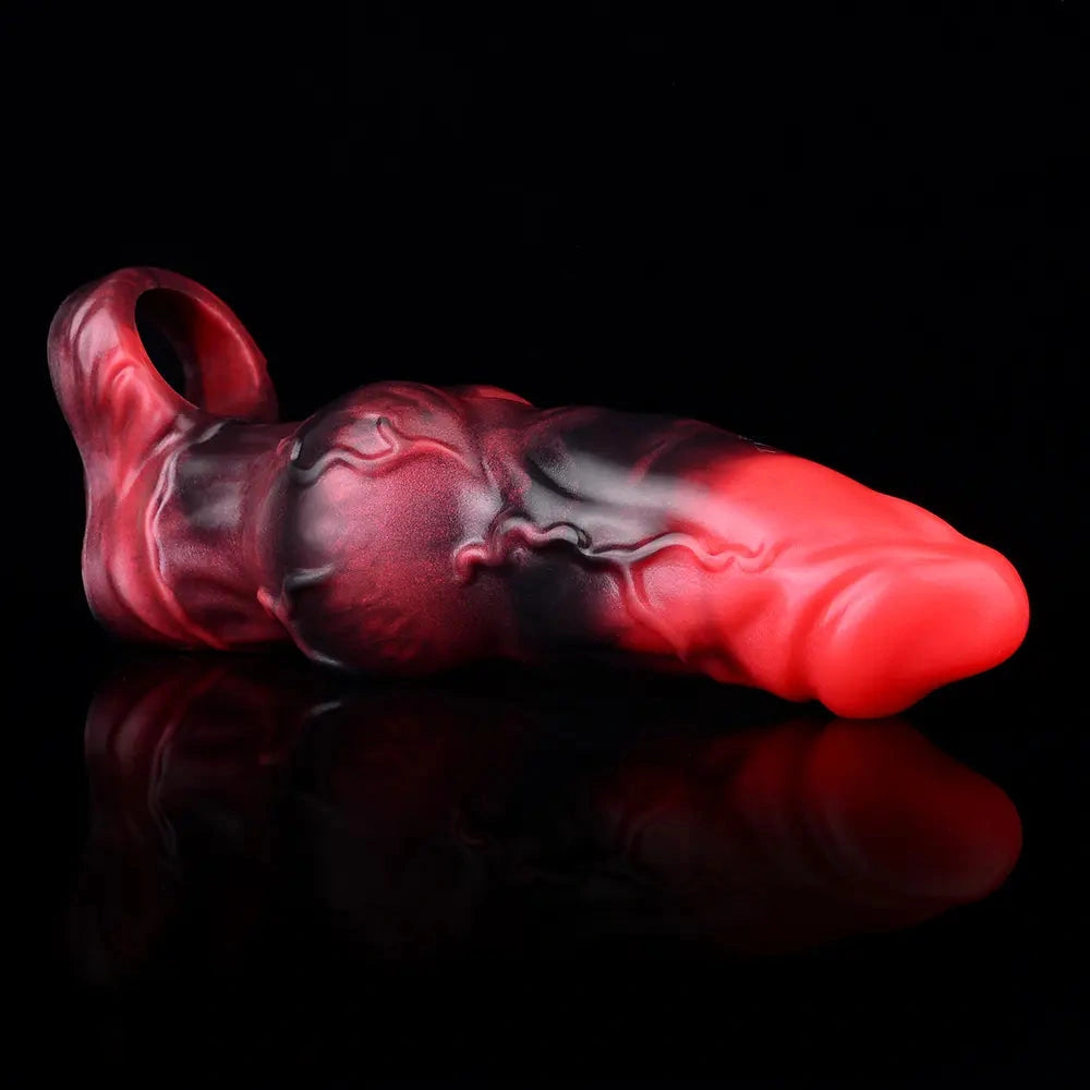 7.17in Silicone Animal Cock Sleeve Knot Vibrating Hollow Dildo With Cock Ring