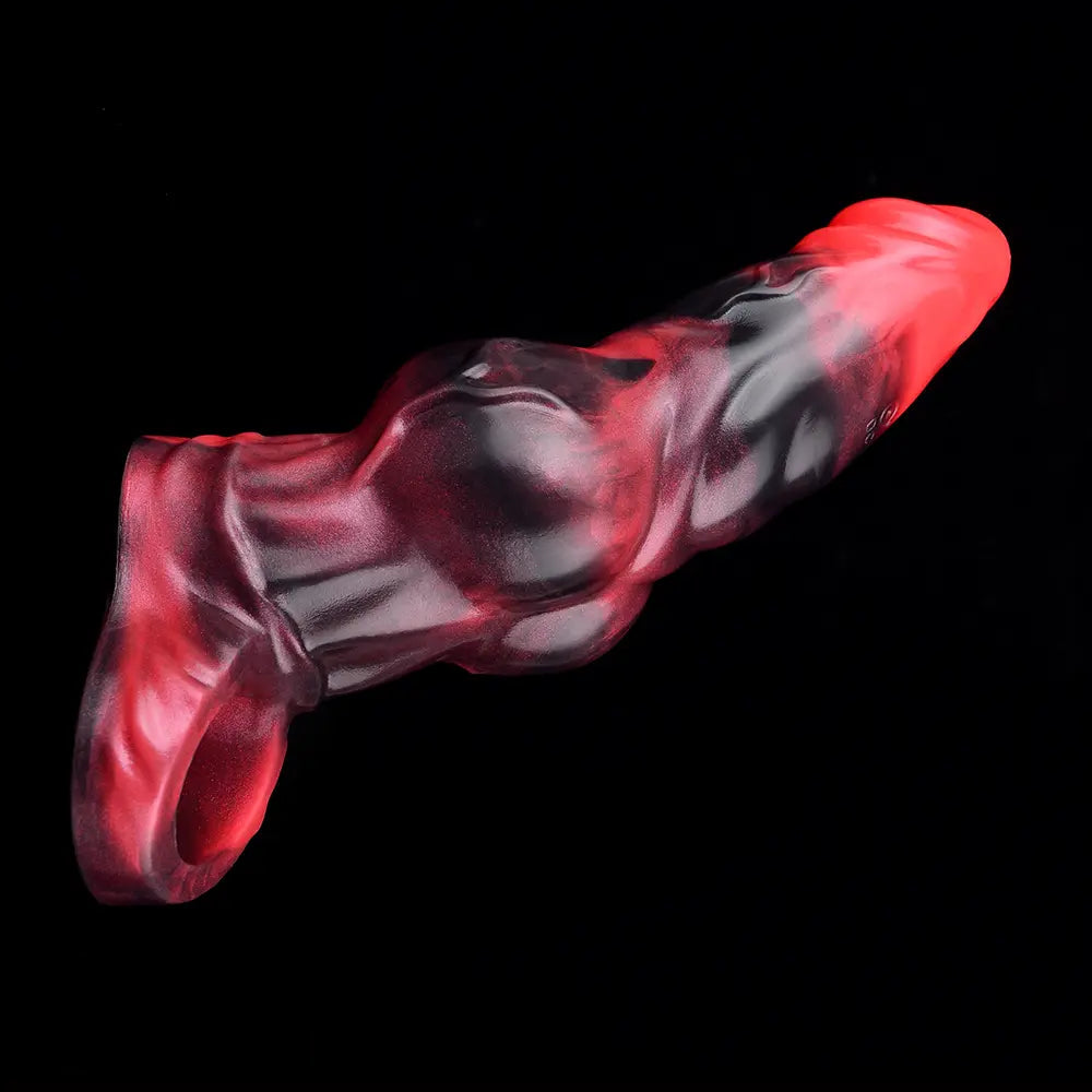 7.17in Silicone Animal Cock Sleeve Knot Vibrating Hollow Dildo With Cock Ring