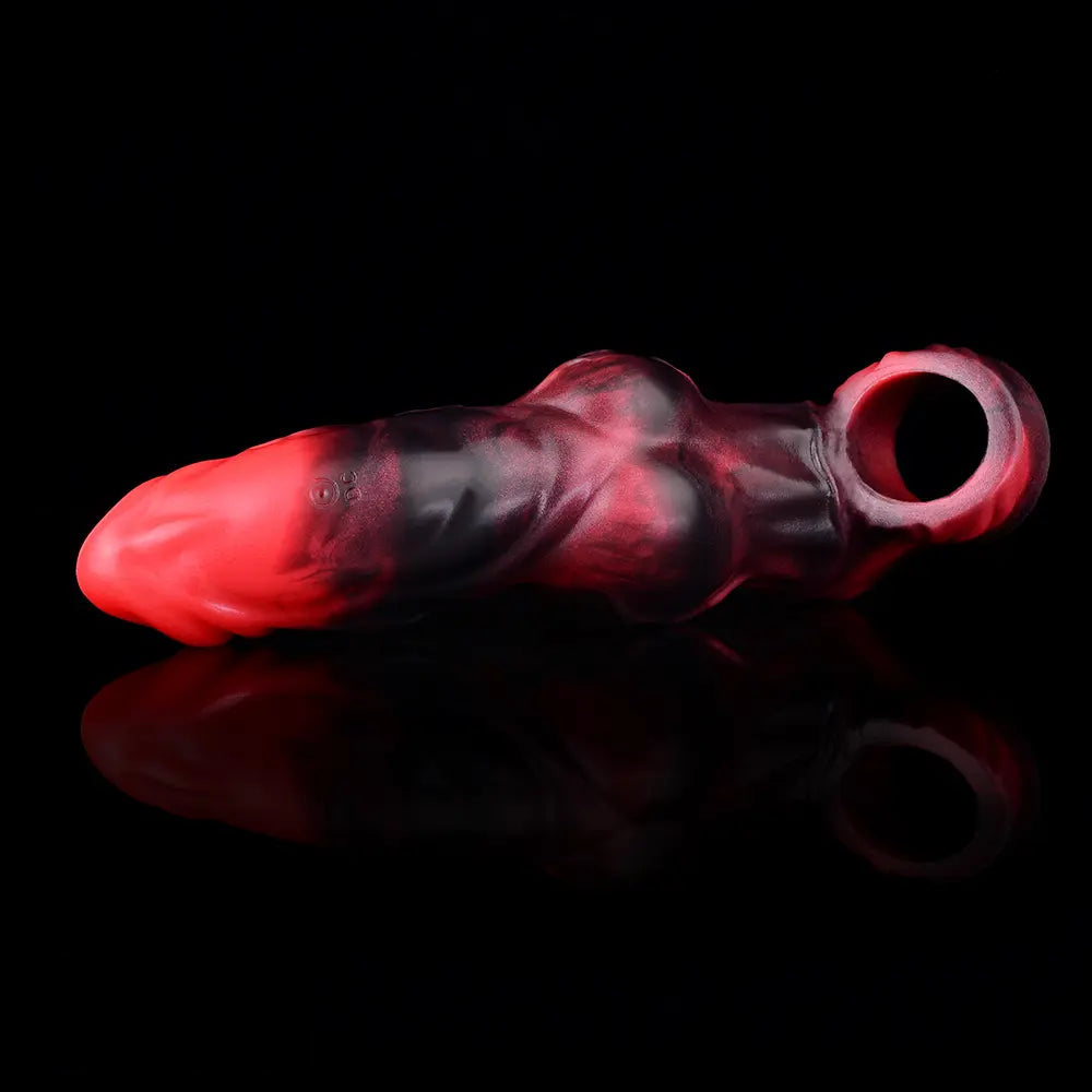 7.17in Silicone Animal Cock Sleeve Knot Vibrating Hollow Dildo With Cock Ring