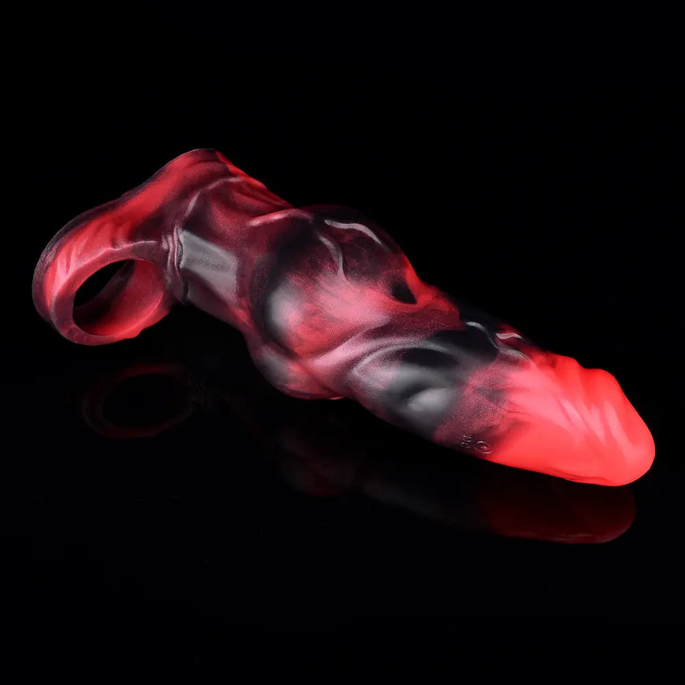 7.17in Silicone Animal Cock Sleeve Knot Vibrating Hollow Dildo With Cock Ring