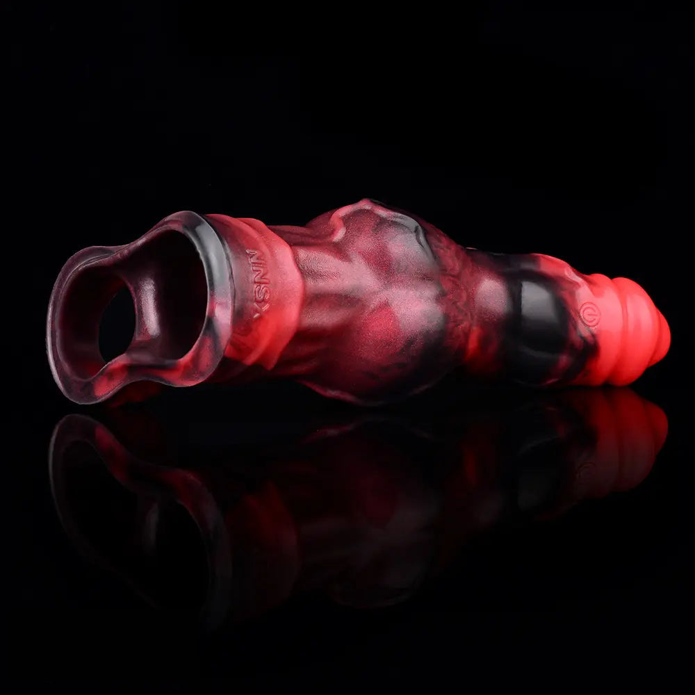7.17in Silicone Animal Cock Sleeve Knot Vibrating Hollow Dildo With Cock Ring