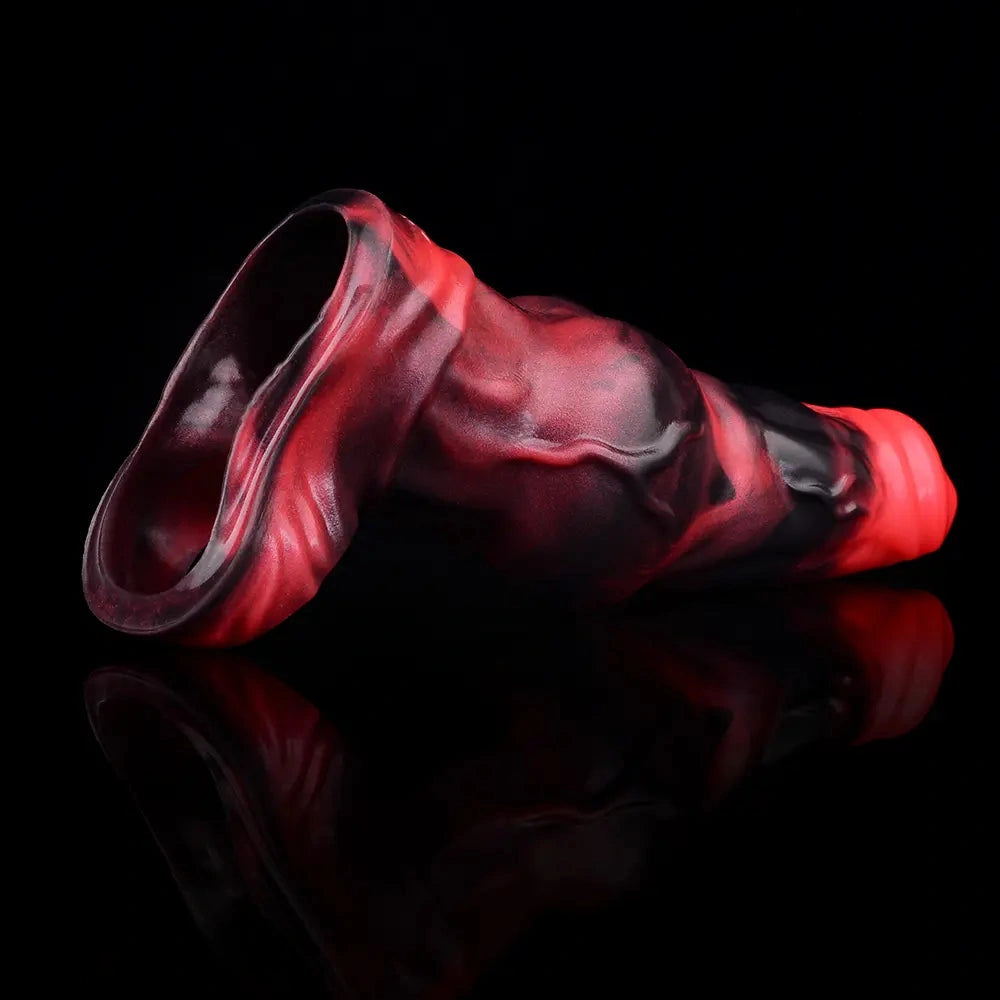 7.17in Silicone Animal Cock Sleeve Knot Vibrating Hollow Dildo With Cock Ring