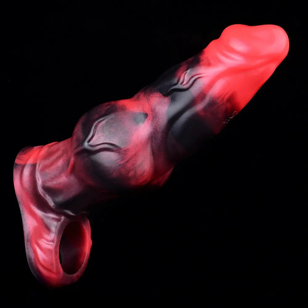 7.17in Silicone Animal Cock Sleeve Knot Vibrating Hollow Dildo With Cock Ring