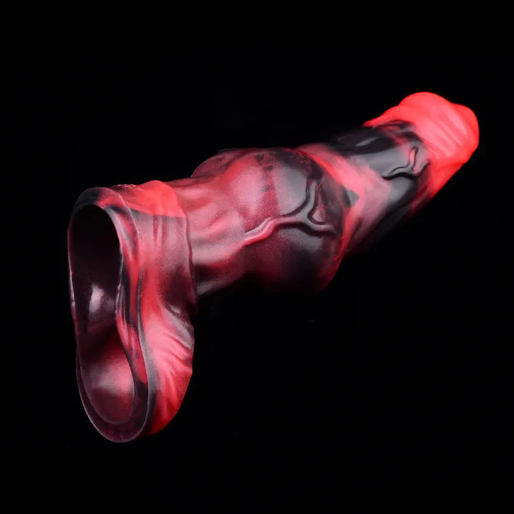 7.17in Silicone Animal Cock Sleeve Knot Vibrating Hollow Dildo With Cock Ring