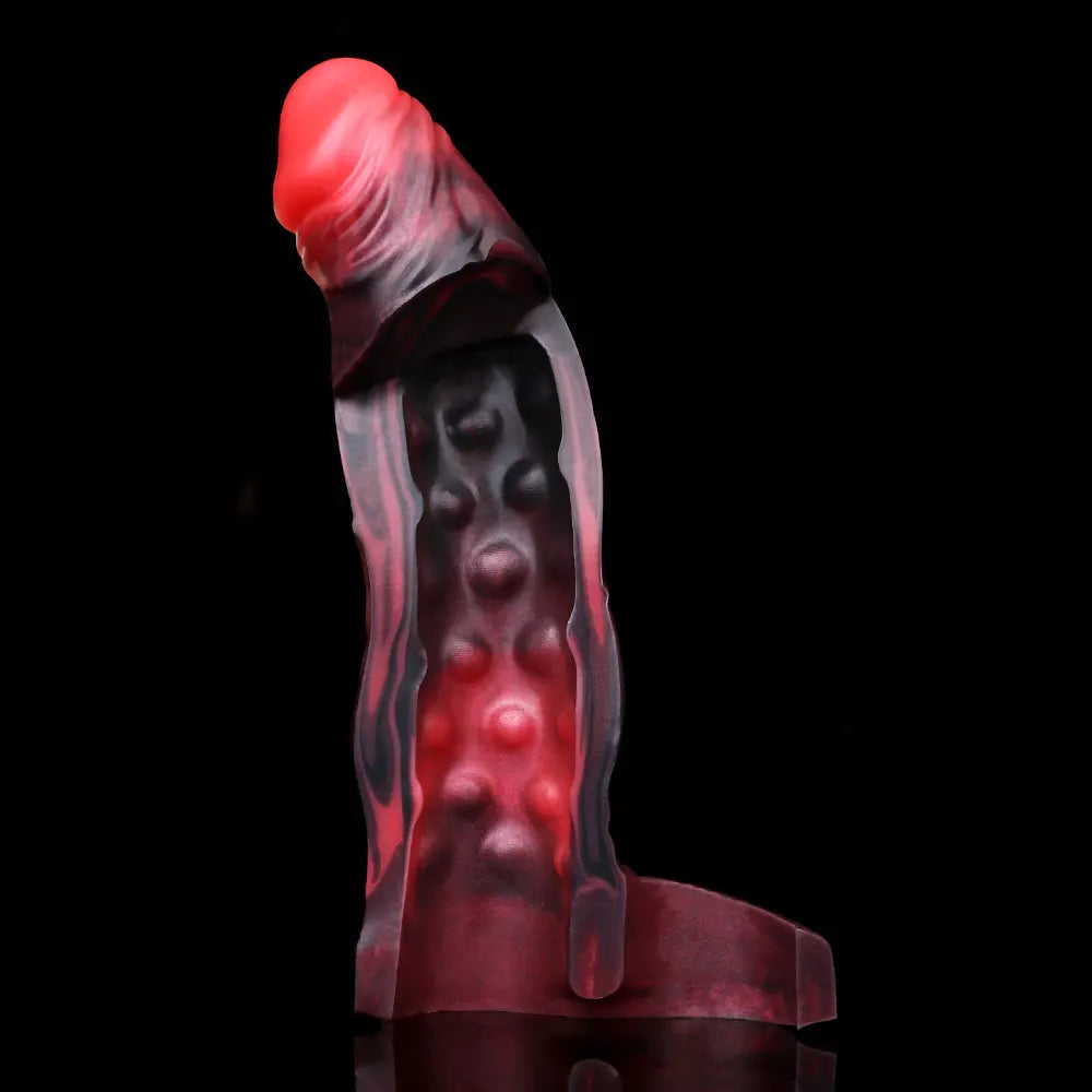 7.17in Silicone Animal Cock Sleeve Knot Vibrating Hollow Dildo With Cock Ring