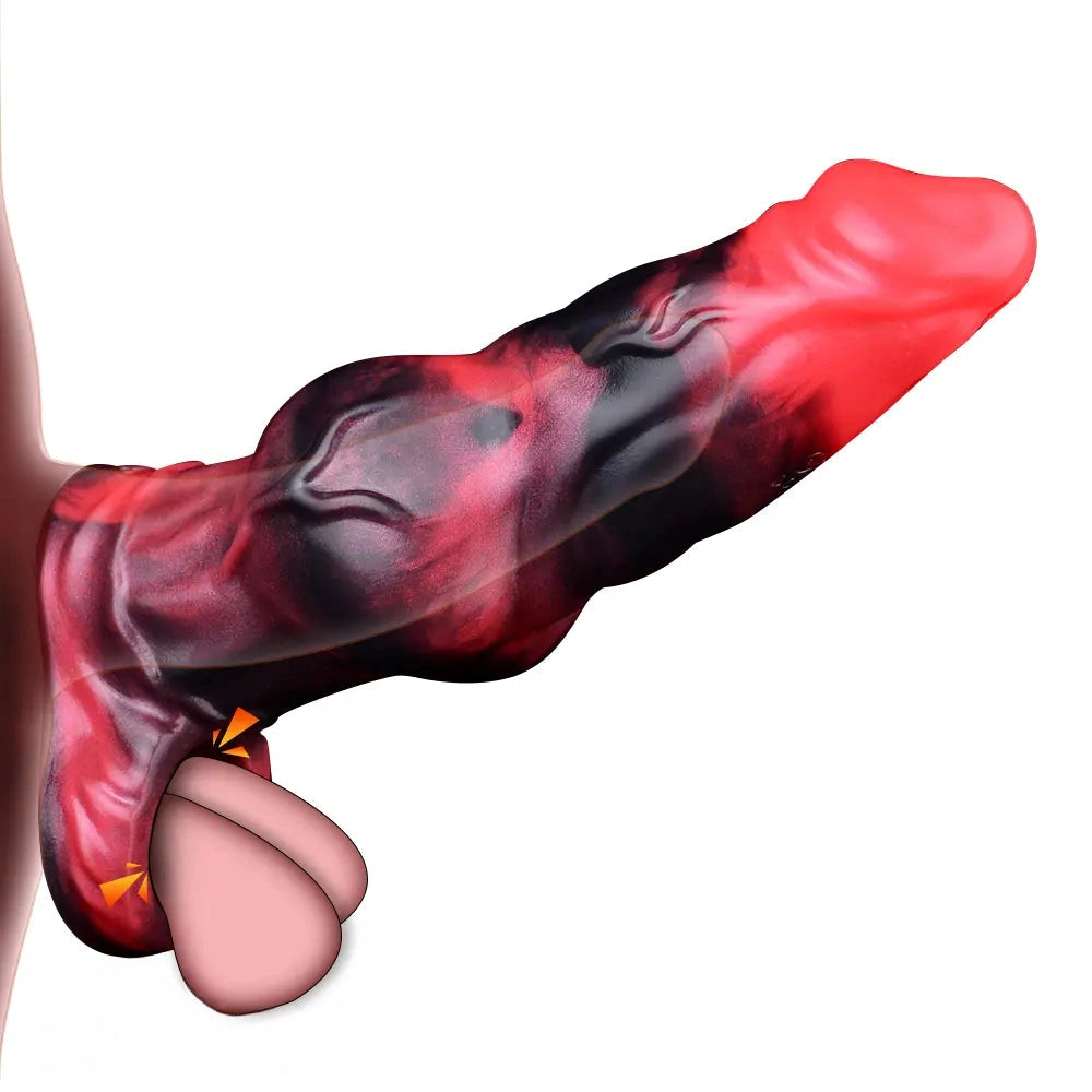 7.17in Silicone Animal Cock Sleeve Knot Vibrating Hollow Dildo With Cock Ring