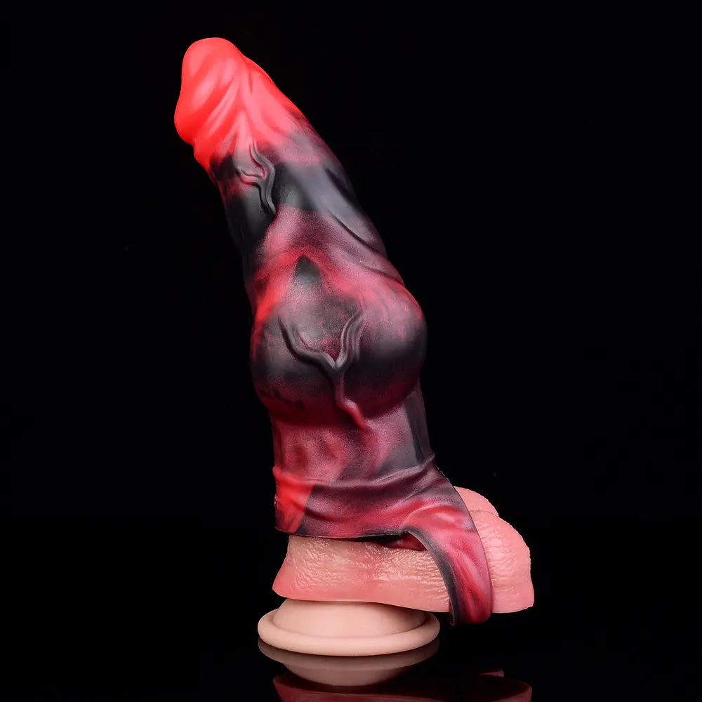 7.17in Silicone Animal Cock Sleeve Knot Vibrating Hollow Dildo With Cock Ring