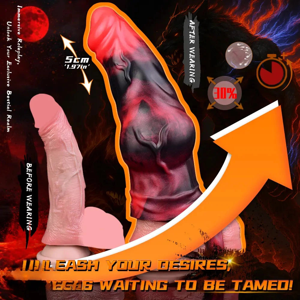 7.17in Silicone Animal Cock Sleeve Knot Vibrating Hollow Dildo With Cock Ring