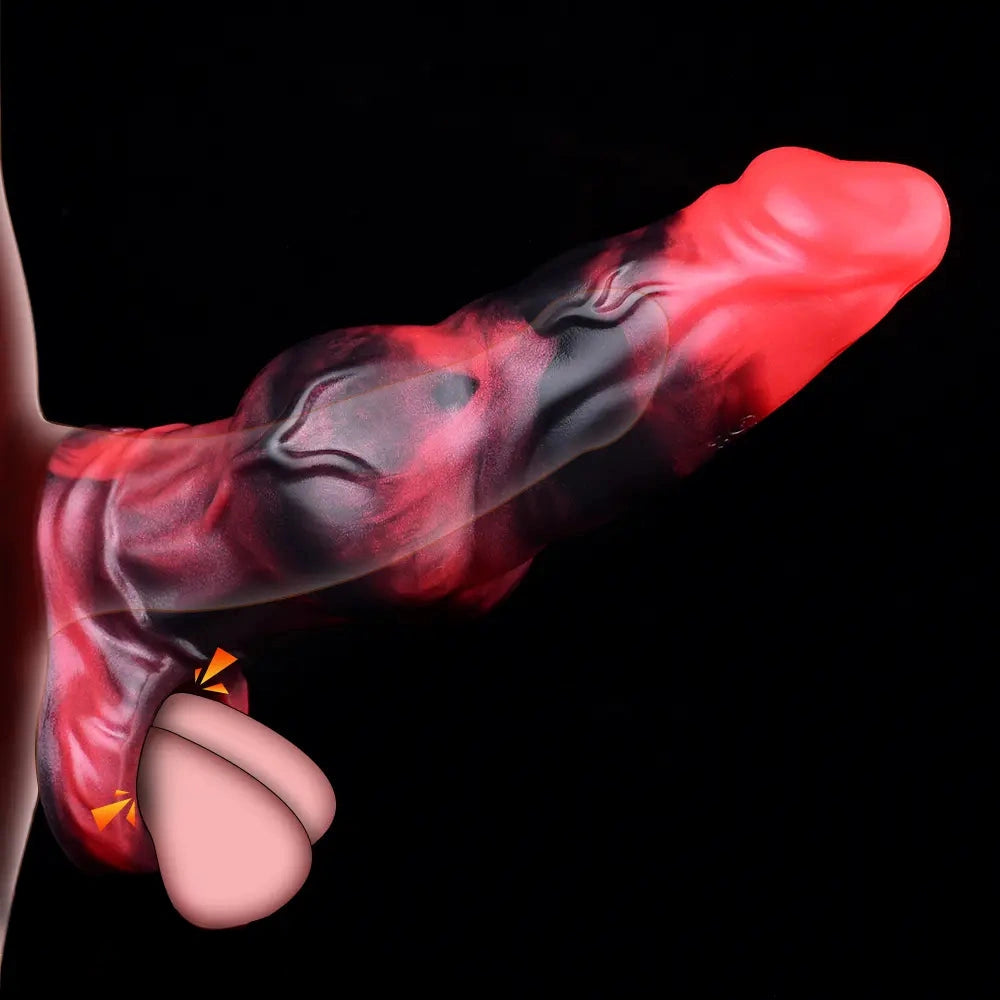7.17in Silicone Animal Cock Sleeve Knot Vibrating Hollow Dildo With Cock Ring