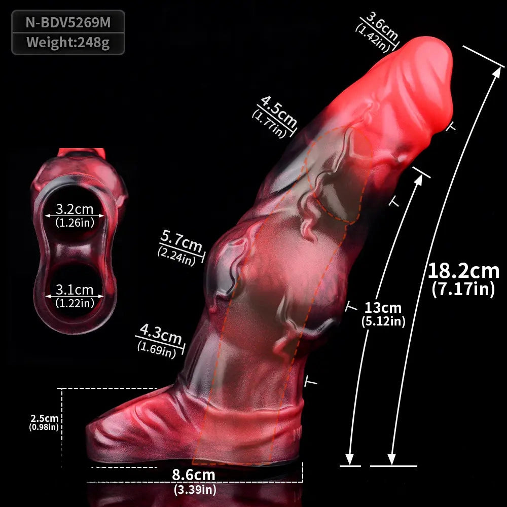 7.17in Silicone Animal Cock Sleeve Knot Vibrating Hollow Dildo With Cock Ring