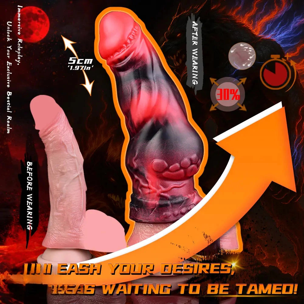 7.17in Silicone Dog Cock Sleeve Knot Vibrating Automatic Hollow Female Dildo