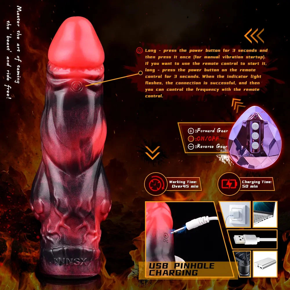 7.17in Silicone Dog Cock Sleeve Knot Vibrating Automatic Hollow Female Dildo