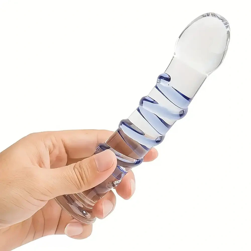 7.1in Spiral Glass Dildo Crystal Penis Adult Sex Toy For Women Men