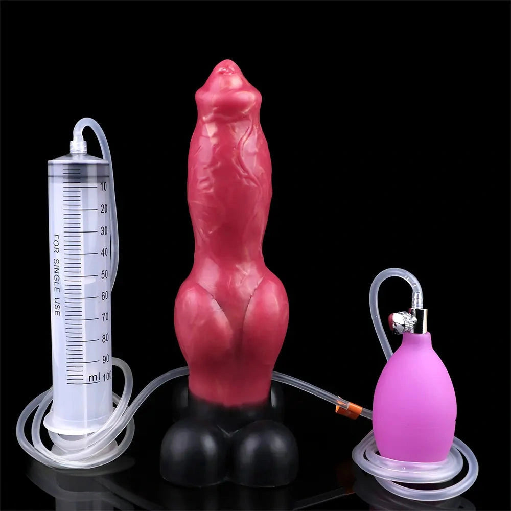 7.24in 9.21in Ejaculating Inflatable Dog Knot Silicone Soft Penis Dildo
