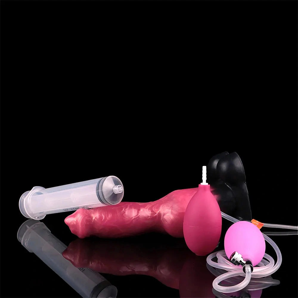 7.24in 9.21in Ejaculating Inflatable Dog Knot Silicone Soft Penis Dildo