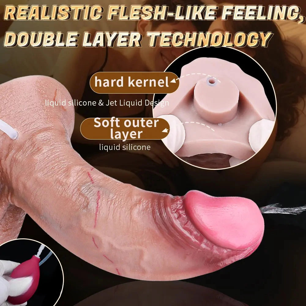 7.24in Double Density Silicone Soft Ejaculating Realistic Simulation Dildo