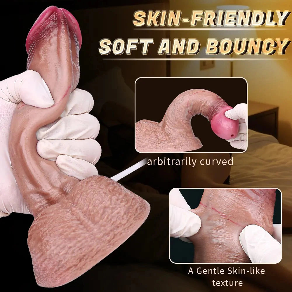 7.24in Double Density Silicone Soft Ejaculating Realistic Simulation Dildo