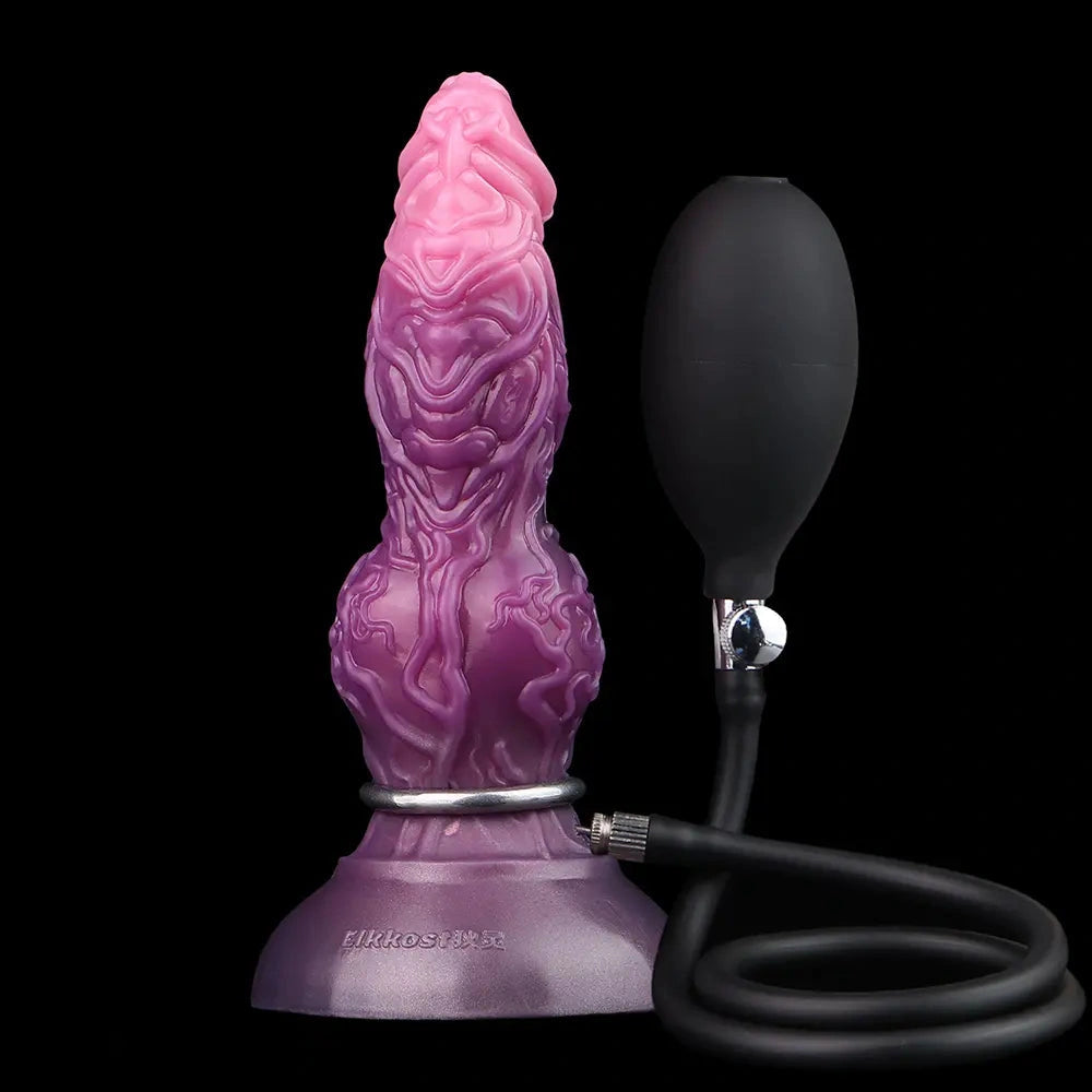 7.24in Fantasy Dog Knot Squeezing Inflatable Alien Penis Dildo For Clit