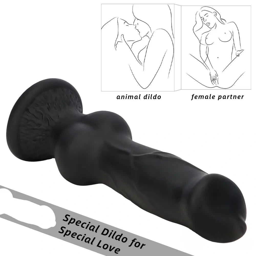 7.28in 7.48in 9.64in 10.62in 13in Big Black Silicone Dog Cock Dildo