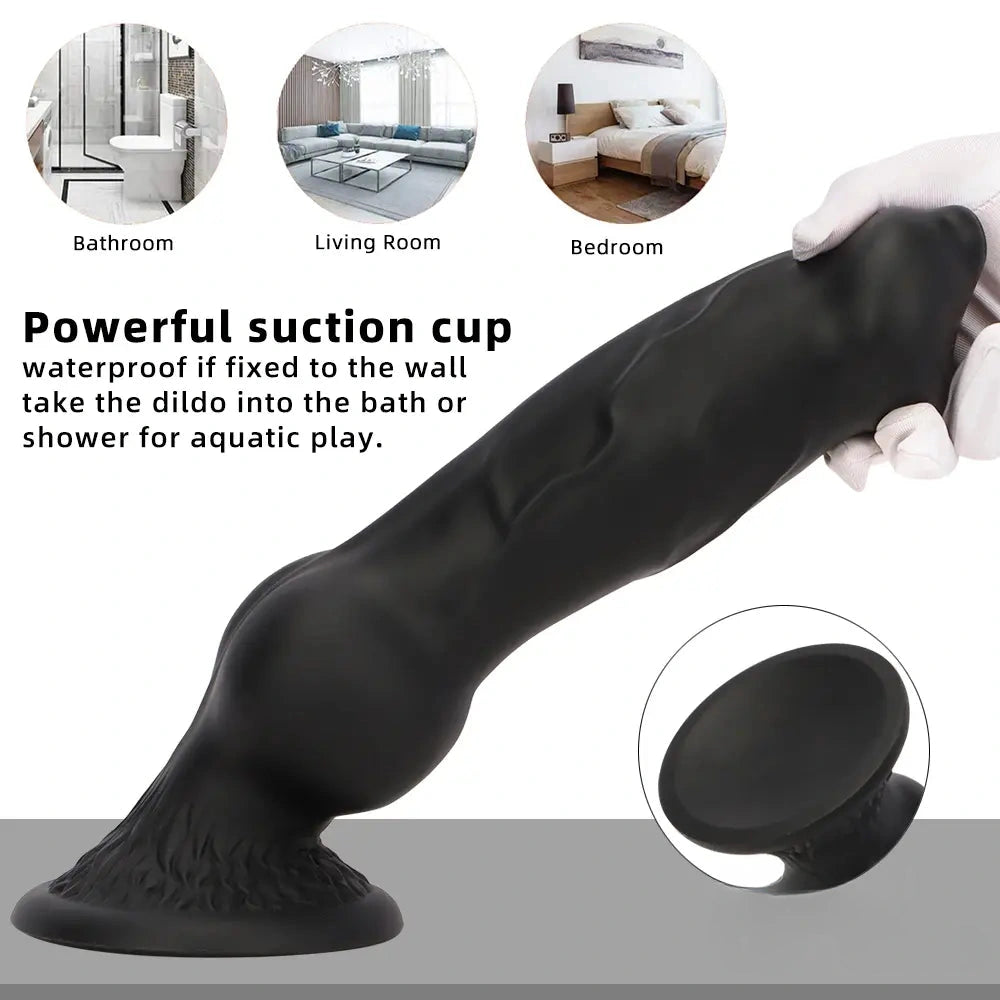 7.28in 7.48in 9.64in 10.62in 13in Big Black Silicone Dog Cock Dildo