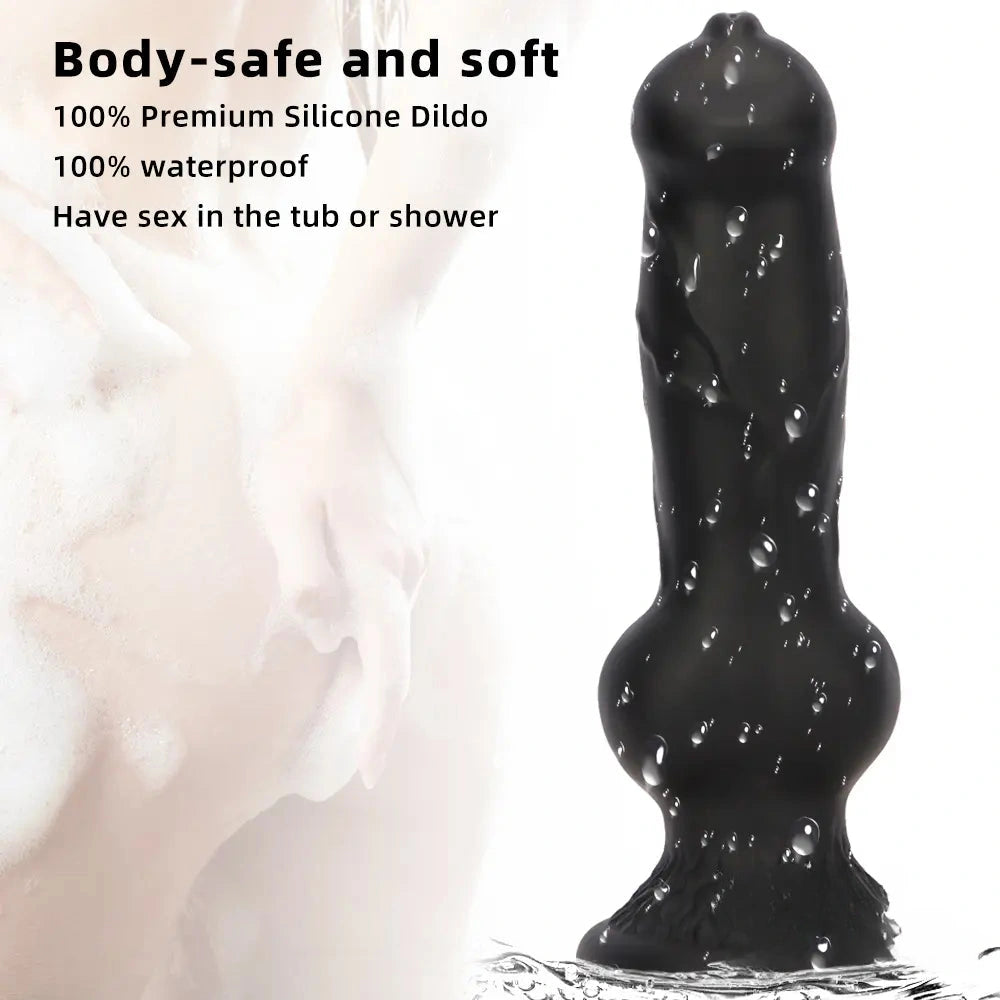7.28in 7.48in 9.64in 10.62in 13in Big Black Silicone Dog Cock Dildo