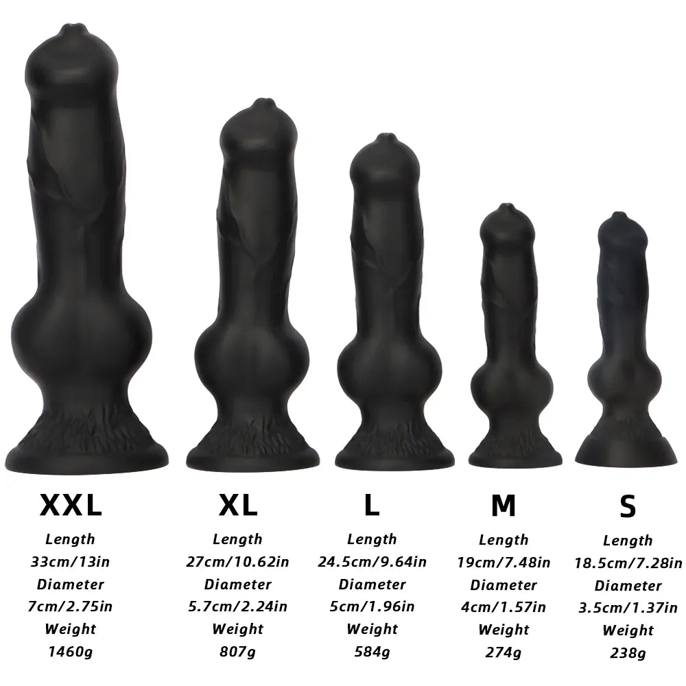 7.28in 7.48in 9.64in 10.62in 13in Big Black Silicone Dog Cock Dildo