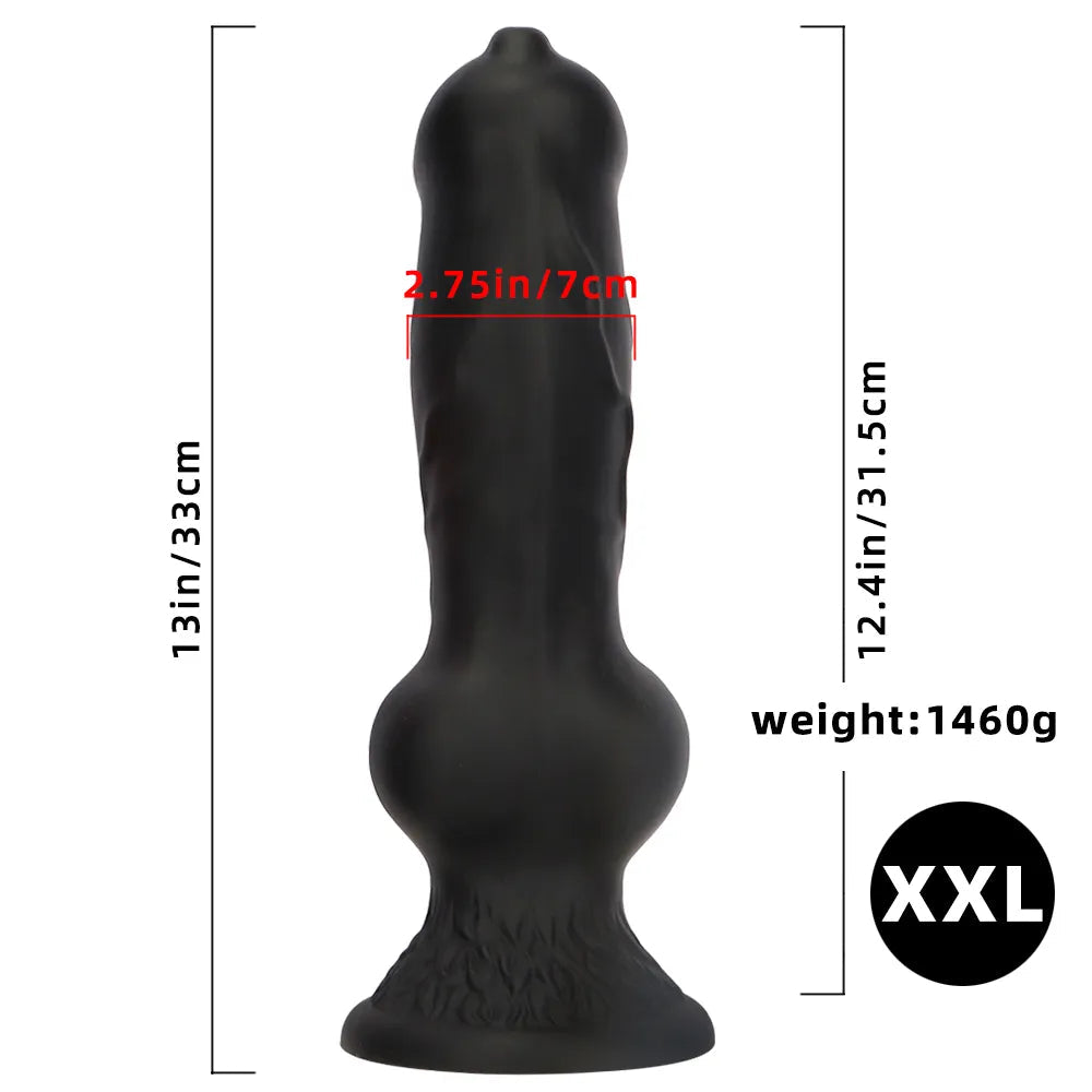 7.28in 7.48in 9.64in 10.62in 13in Big Black Silicone Dog Cock Dildo