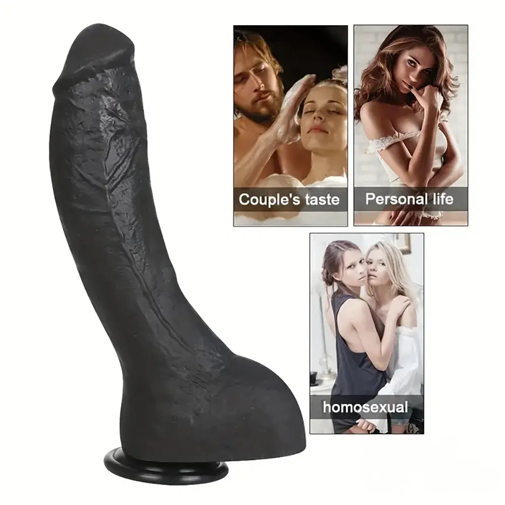 7.28in 8.27in 10.04in Soft Real Ebony Big Looking Silicone G Spot Dildo