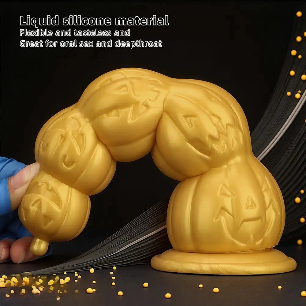 7.28in 8.66in 9.84in Golden Silicone Halloween Pumpkin Anal Alien Dildo