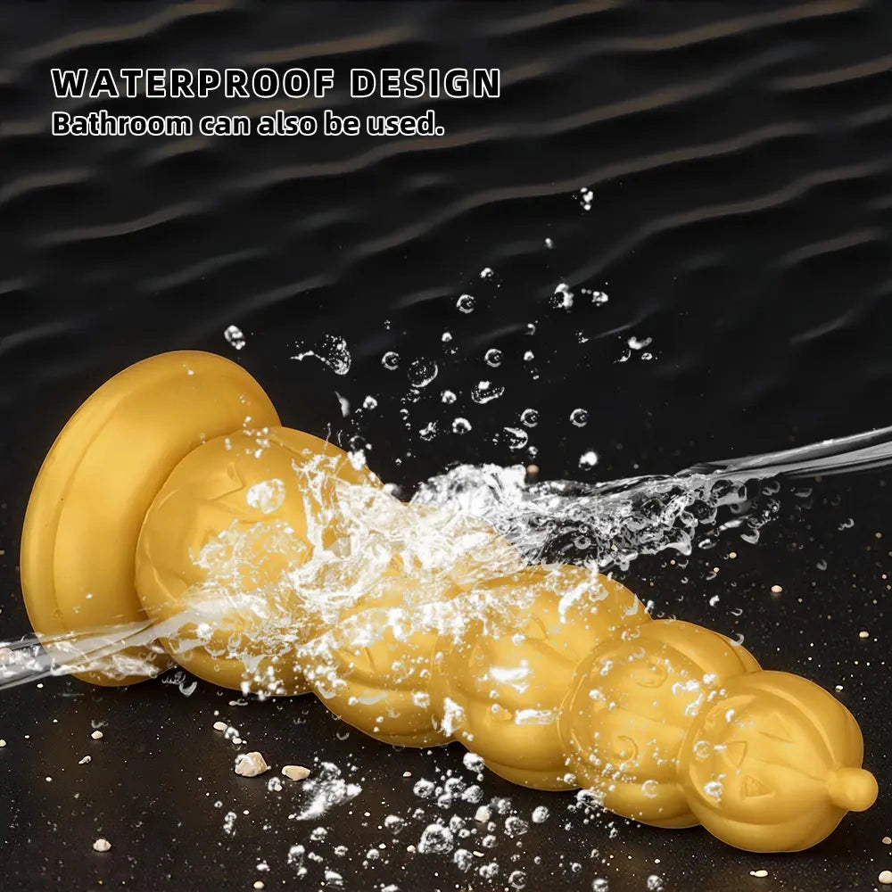 7.28in 8.66in 9.84in Golden Silicone Halloween Pumpkin Anal Alien Dildo
