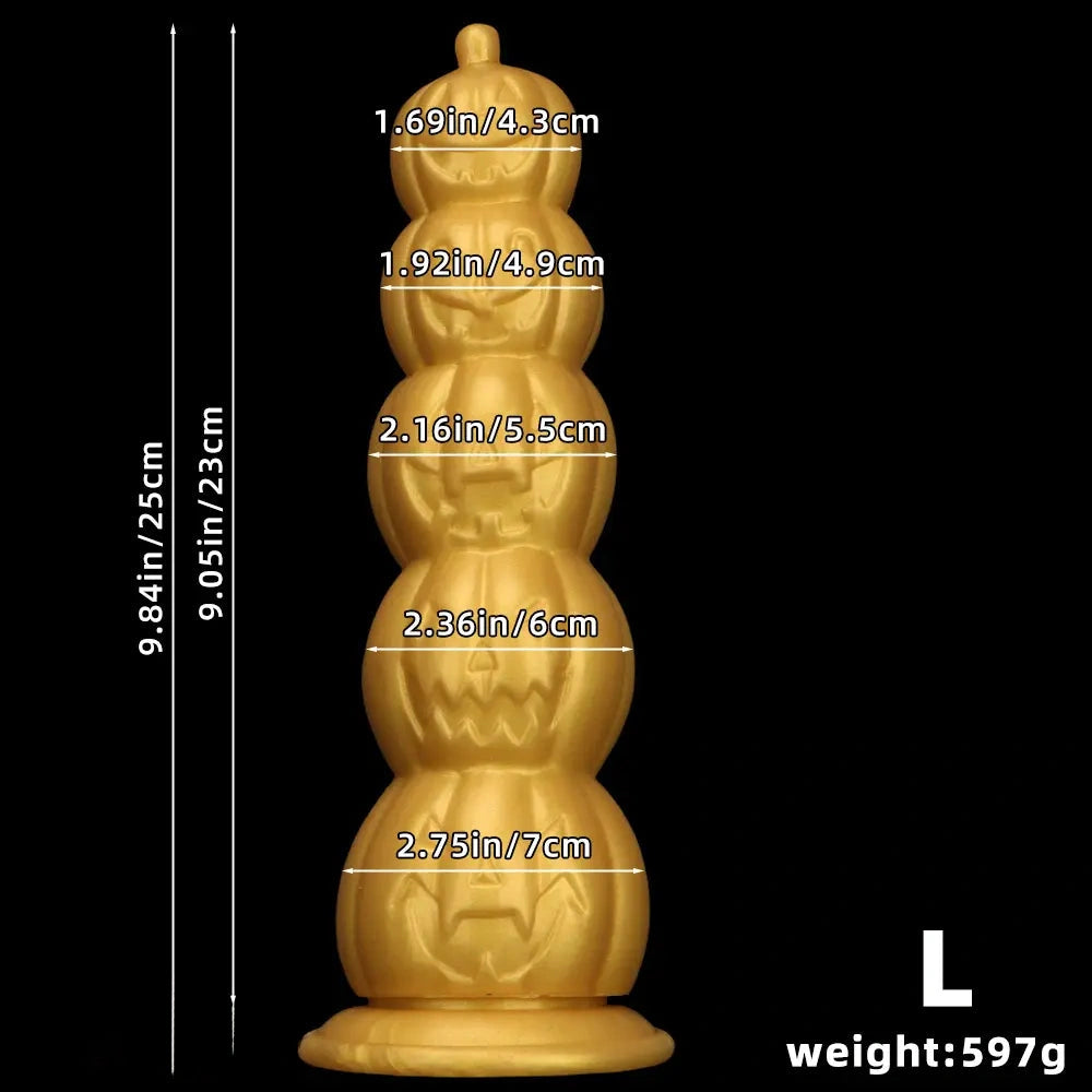 7.28in 8.66in 9.84in Golden Silicone Halloween Pumpkin Anal Alien Dildo
