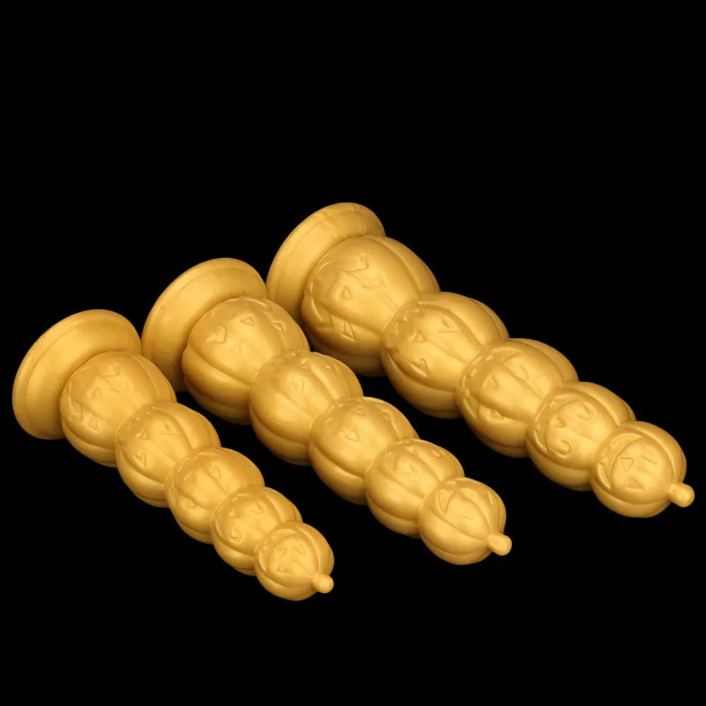 7.28in 8.66in 9.84in Golden Silicone Halloween Pumpkin Anal Alien Dildo