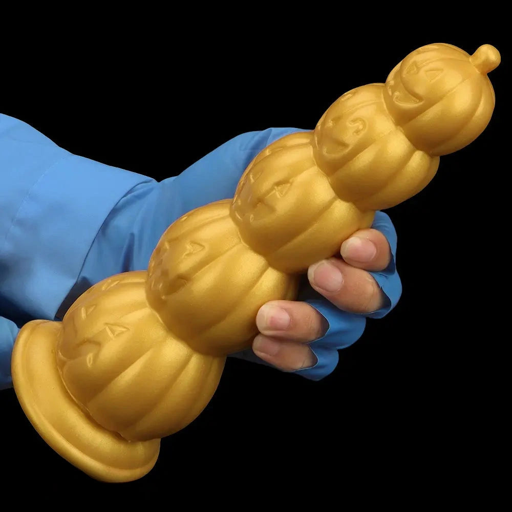 7.28in 8.66in 9.84in Golden Silicone Halloween Pumpkin Anal Alien Dildo