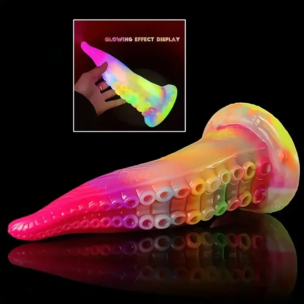7.28in 9.05in Tentacle Colorful Luminous Liquid Silicone Fantasy Dildo