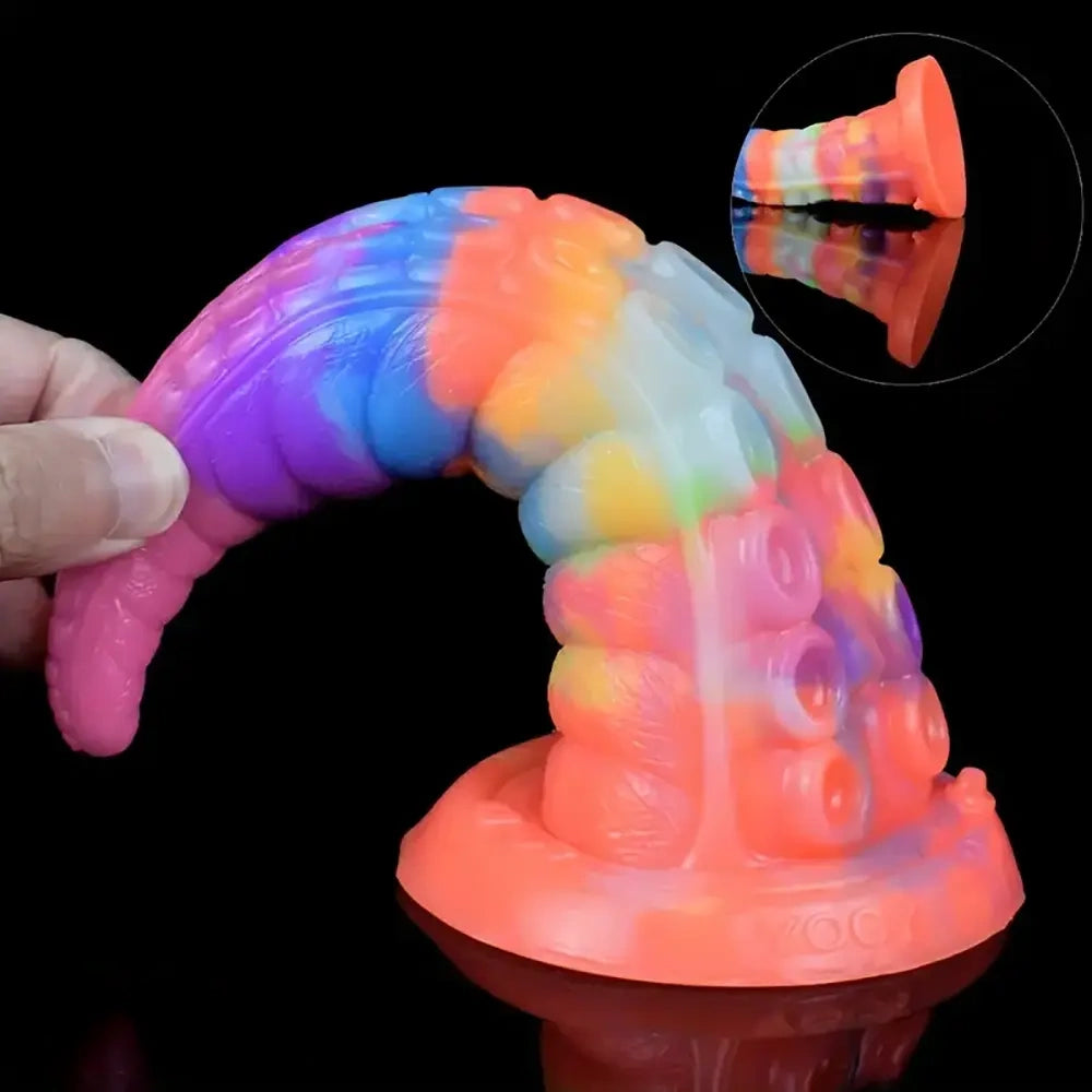 7.28in 9.05in Tentacle Colorful Luminous Liquid Silicone Fantasy Dildo