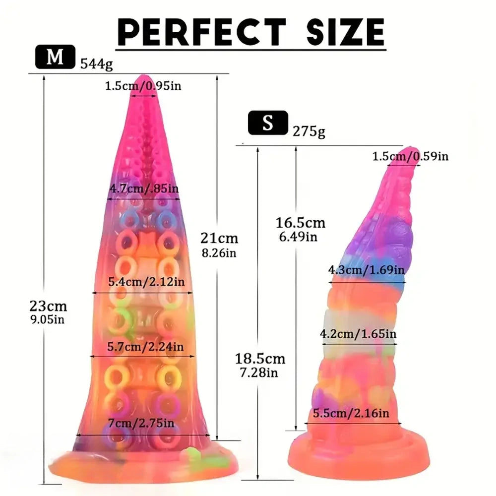 7.28in 9.05in Tentacle Colorful Luminous Liquid Silicone Fantasy Dildo