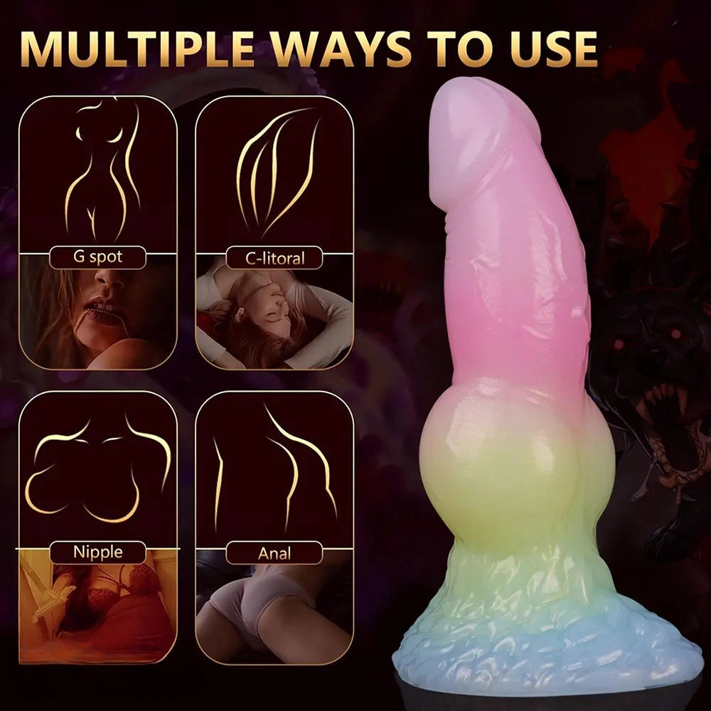 7.28in Dog Knot Silicone Soft Dildo Female Pleasure Sex Toy For Couples