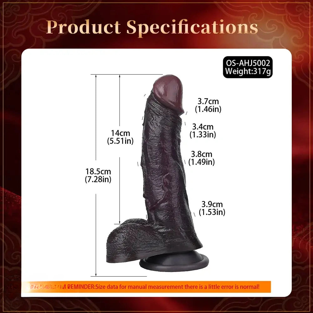7.28in Dual Density Silicone Soft Real Dildo Unisex Adult Pleasure Toy