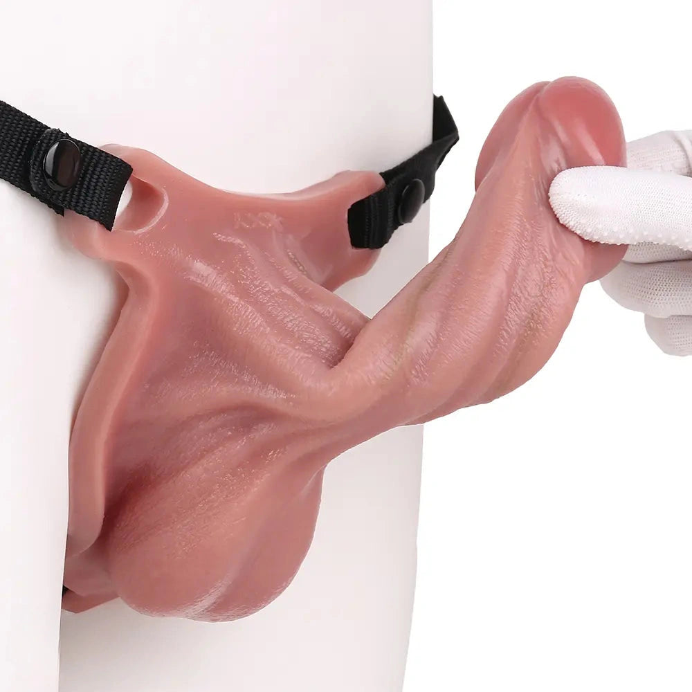 7.28in Hollow Strap on Real Dildo Flesh Tone Realistic Design Cock