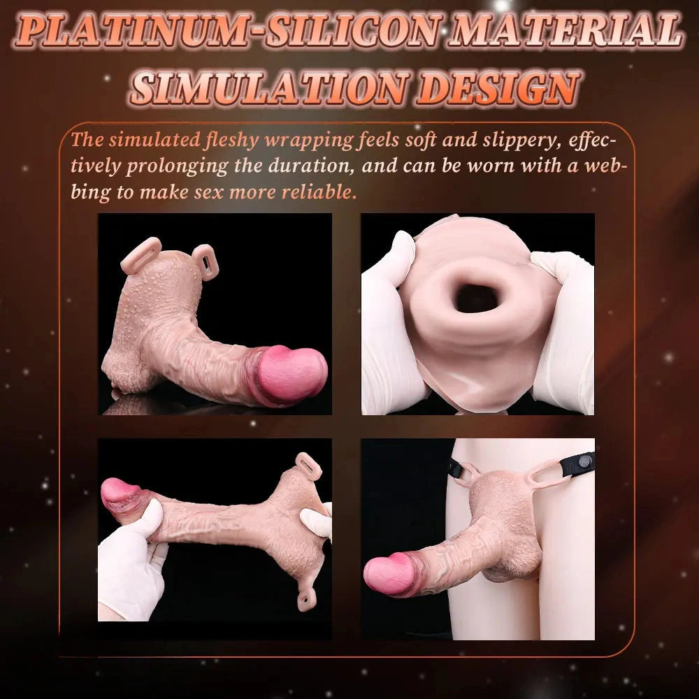7.28in Lifelike Strap on Penis Extender Cock Sleeve Dildo For Vaginal G-Spot