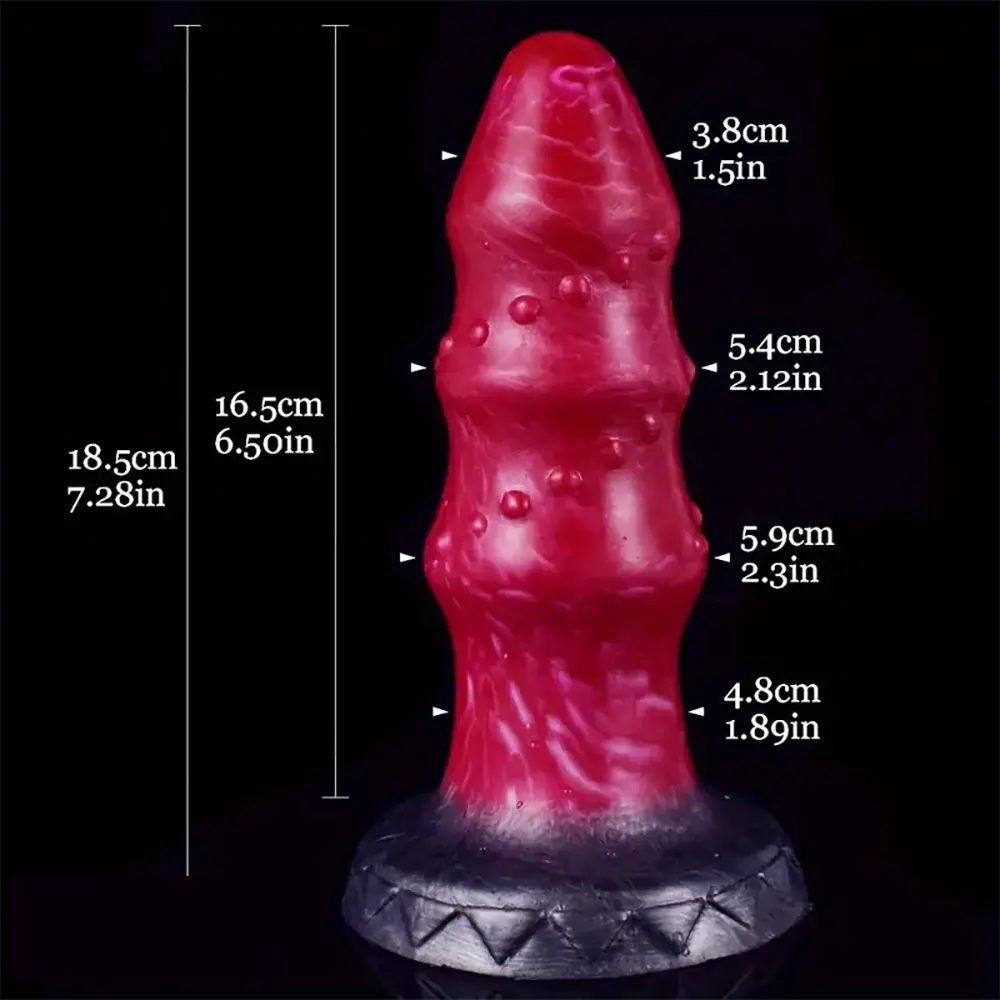 7.28in Liquid Silicone Fantasy Thread Convex Spiked Soft Thick Dildo