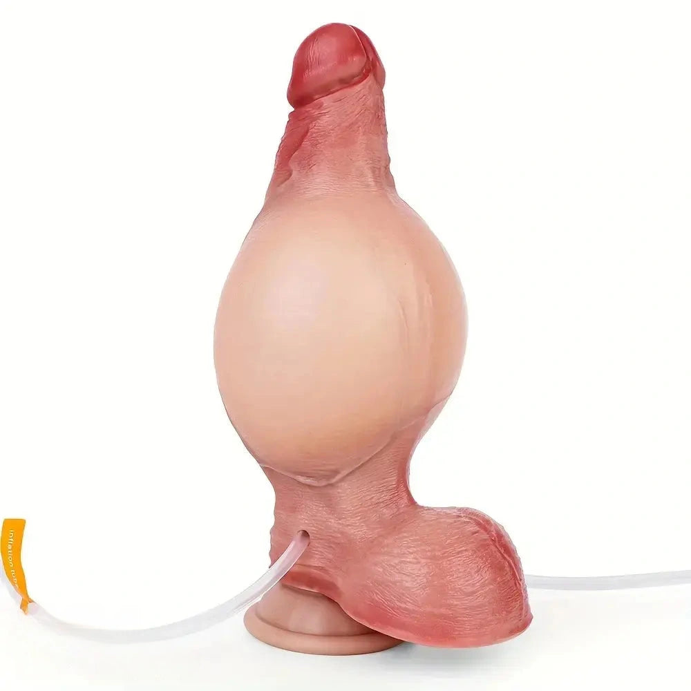 7.28in Realistic Inflatable Water Spraying Liquid Silicone Light Beige Dildo