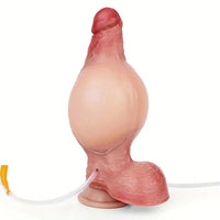 7.28in Realistic Inflatable Water Spraying Liquid Silicone Light Beige Dildo