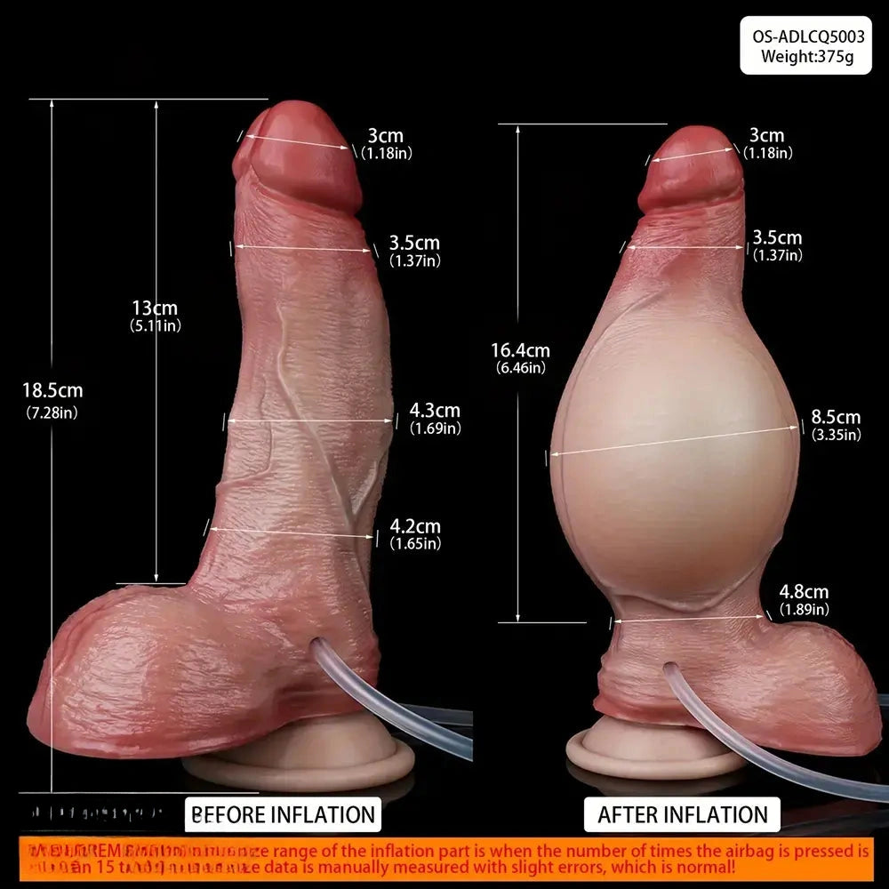 7.28in Realistic Inflatable Water Spraying Liquid Silicone Light Beige Dildo