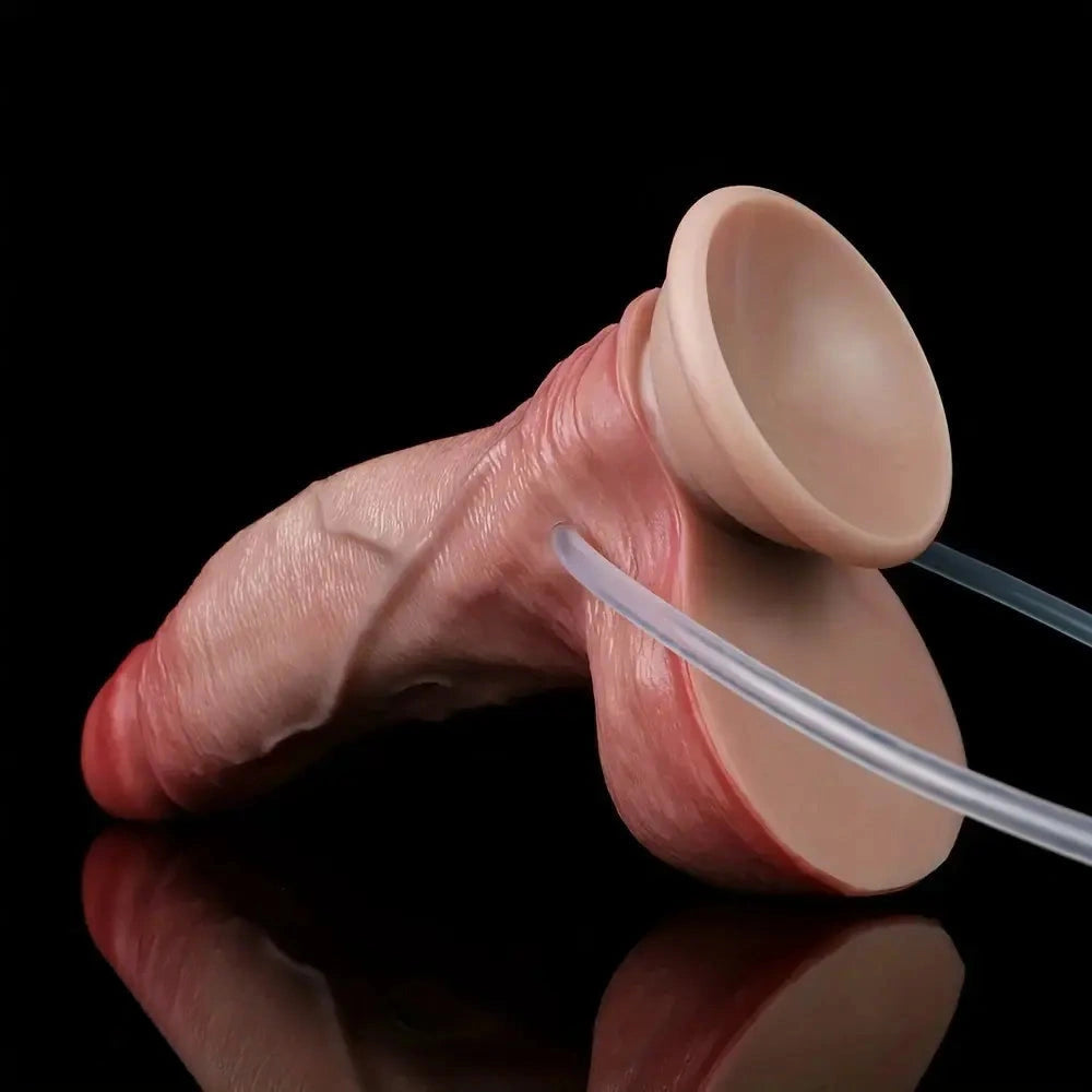 7.28in Realistic Inflatable Water Spraying Liquid Silicone Light Beige Dildo