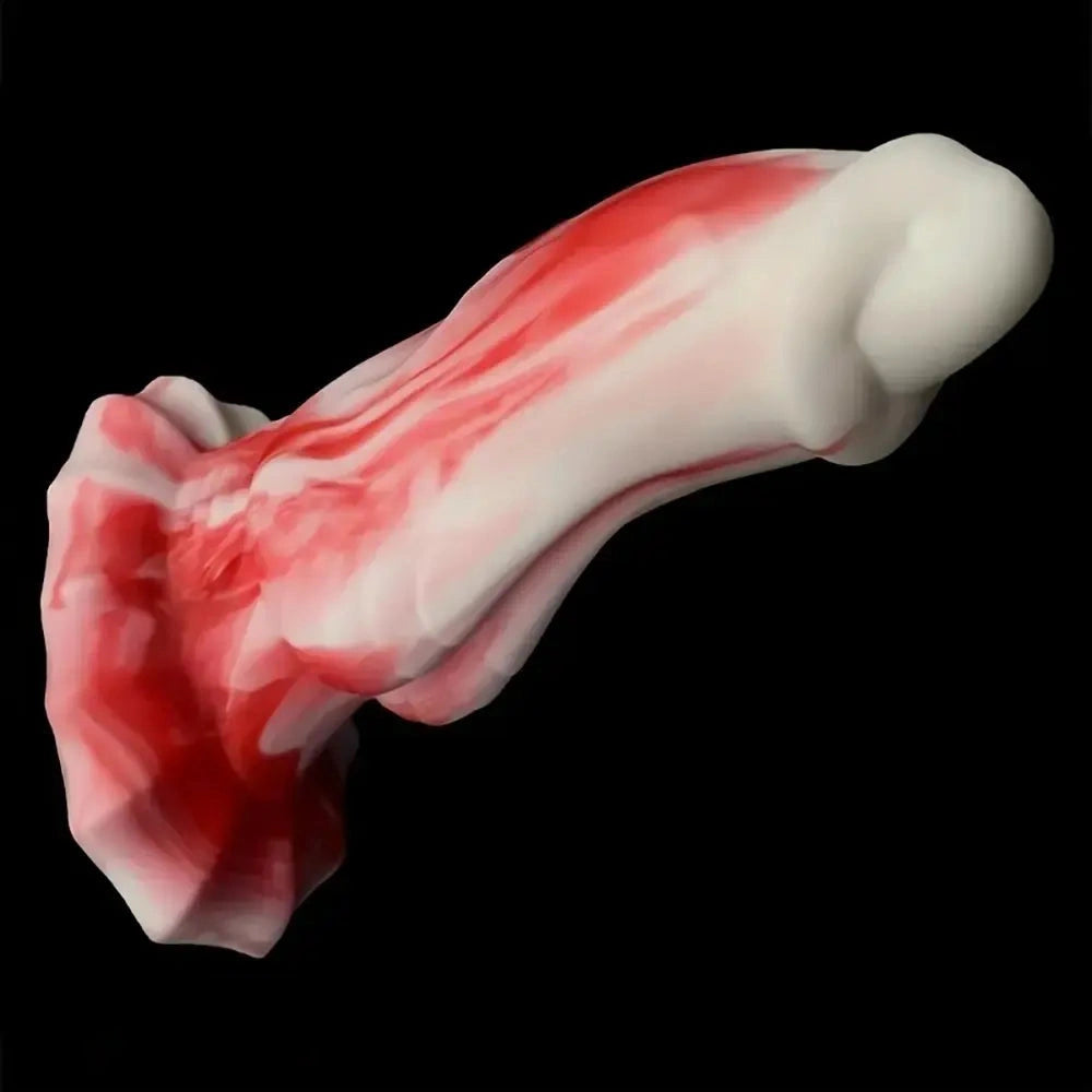 7.28in Red White Dolphin Liquid Silicone Waterproof Flexible Knot Fantasy Dildo