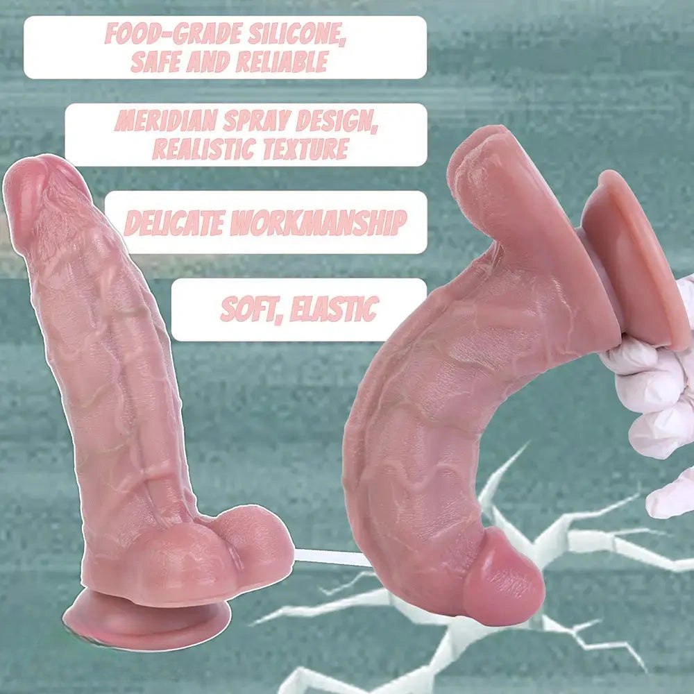 7.28in Soft Stimulated Skin 3D Venous Double Layer Squirting Strap on Dildo
